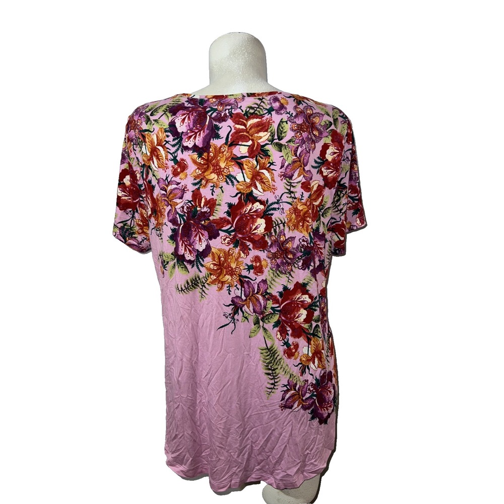 JM Collection Womens XXL Pink Floral Scoop Neck Short Sleeve Top T-Shirt - Picture 5 of 6